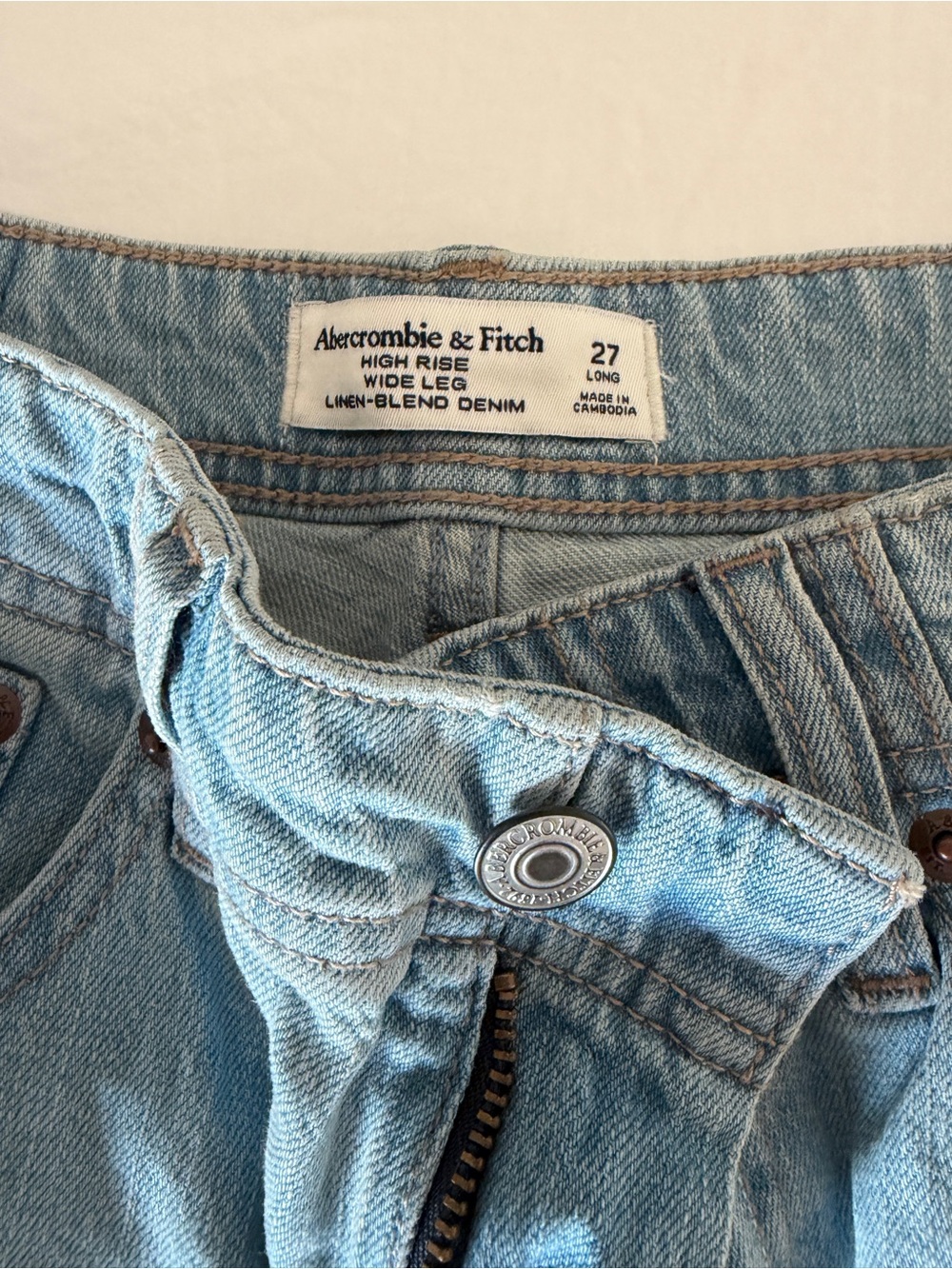 Abercrombie High Rise Linen Blend Wide Leg Jean size 27 Tall. - Picture 7 of 9